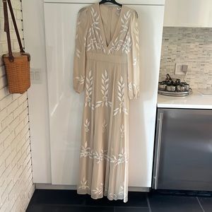 BHLDN Belize Embroidered A-Line long-sleeved V-Neck Gown